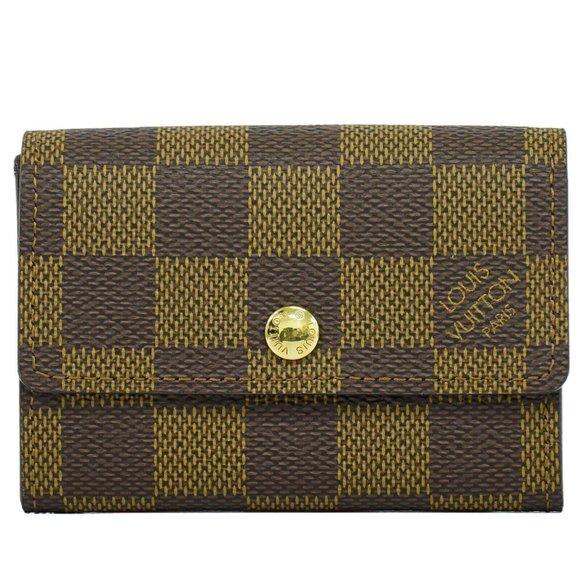 Louis Vuitton Porte Monnaie Plat N61930 Damier Ebene Canva Coin Case Brown Gold - Picture 1 of 11